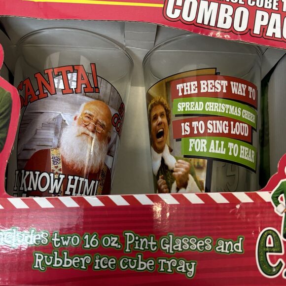 ELF Glass & Ice Cube Tray Combo Gift Pack Two 16 Oz Glass Tumblers Christmas - Picture 3 of 4